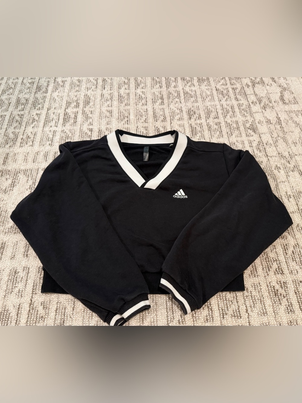 adidas Black V-Neck Sweater with White Trim
